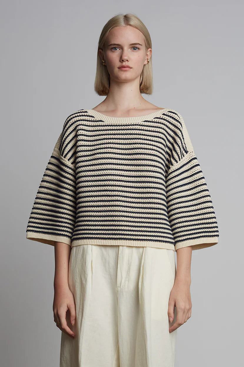 Elena Sweater - Ivory/Navy