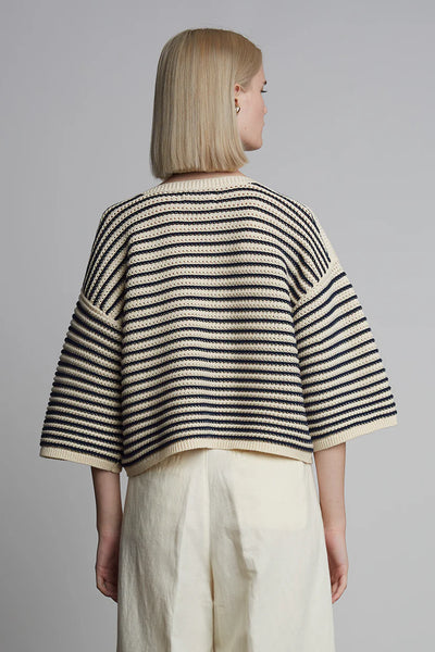 Elena Sweater - Ivory/Navy