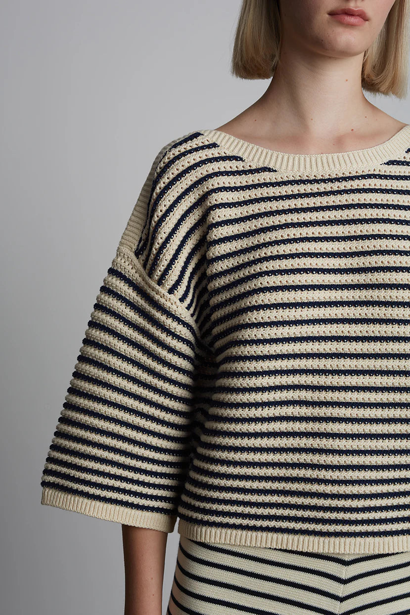 Elena Sweater - Ivory/Navy