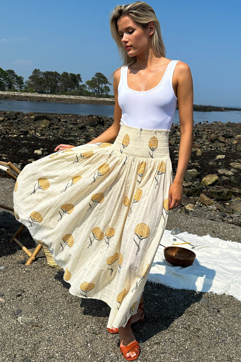 Smocked Maxi Skirt - Fan Flowers Marigold
