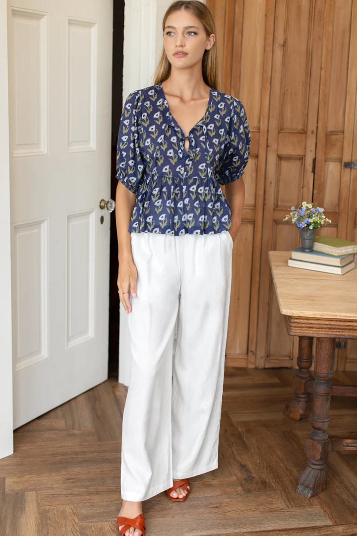 Bastian Top - Pressed Poppies Blue Indigo Organic