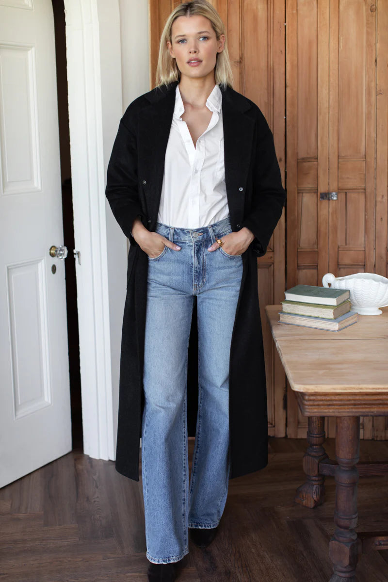 Drop Shoulder Long Coat - Charcoal