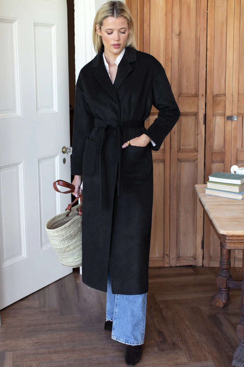 Drop Shoulder Long Coat - Charcoal
