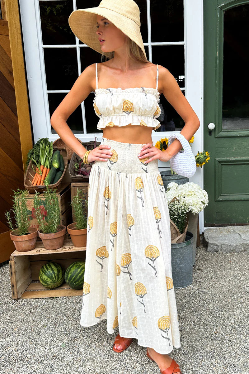 Smocked Maxi Skirt - Fan Flowers Marigold