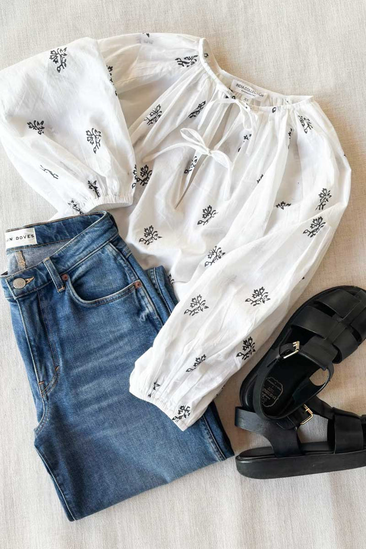 Folk Top - Black Sprig