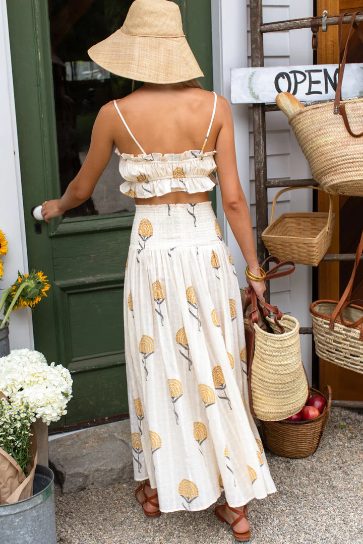 Smocked Maxi Skirt - Fan Flowers Marigold