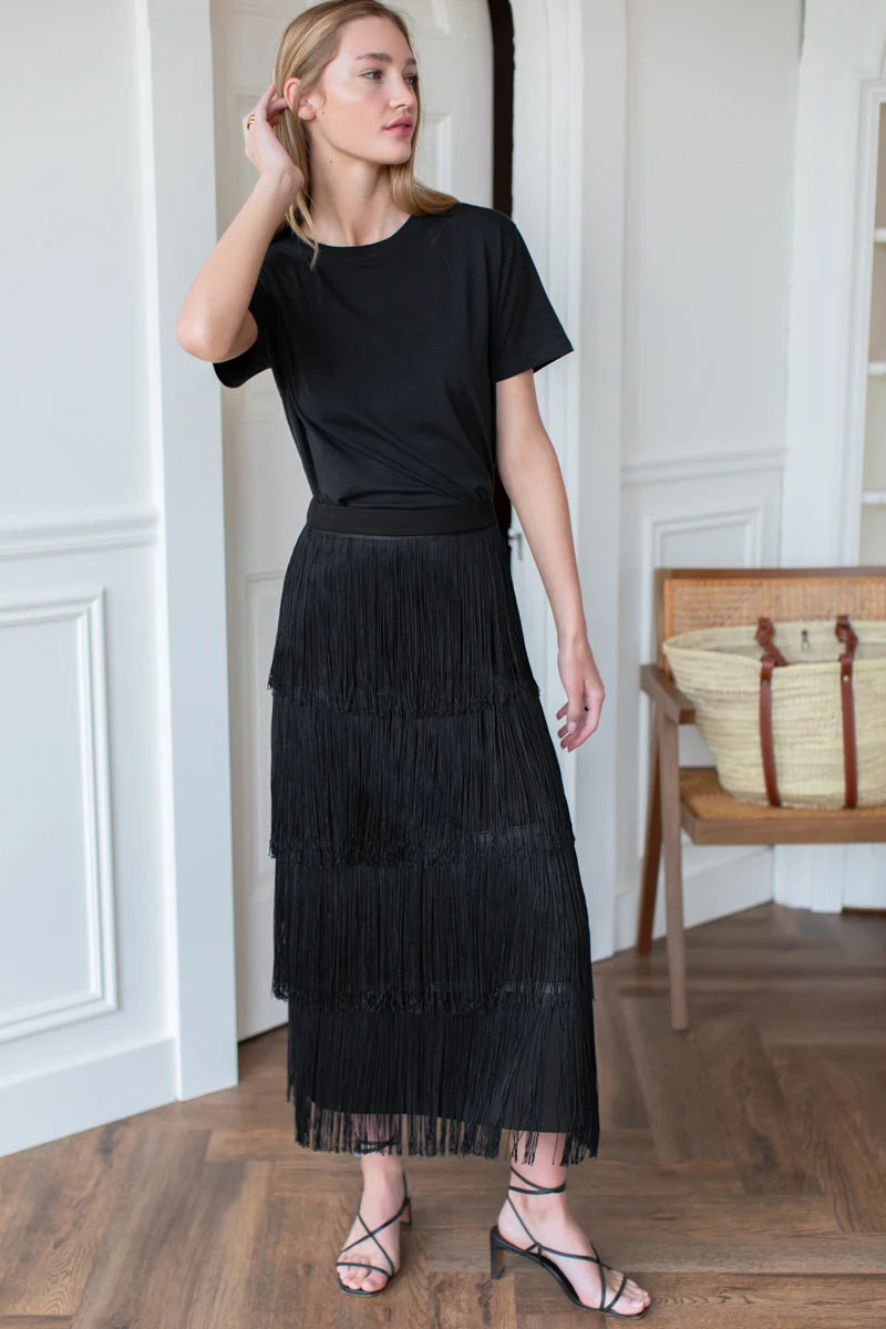Fringe Maxi Skirt - Black