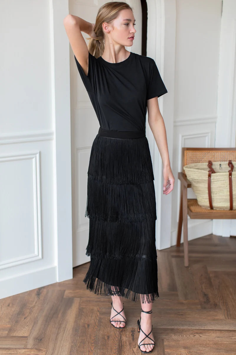 Fringe Maxi Skirt - Black