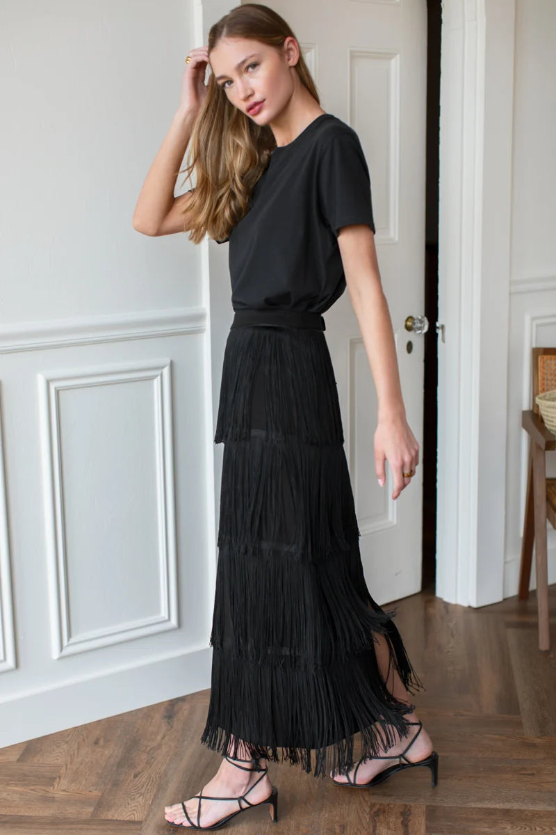 Fringe Maxi Skirt - Black