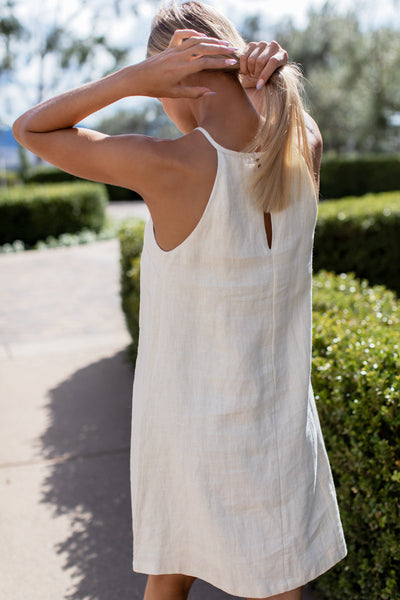 High Neck Short Dress - Natural Linen