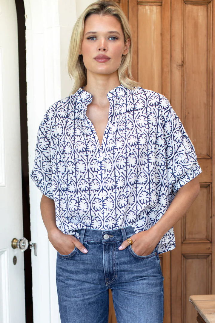 Mandarin Collar Top - Etoile Vine Indigo Organic