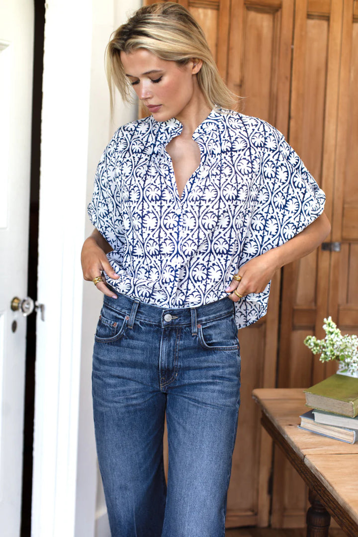 Mandarin Collar Top - Etoile Vine Indigo Organic