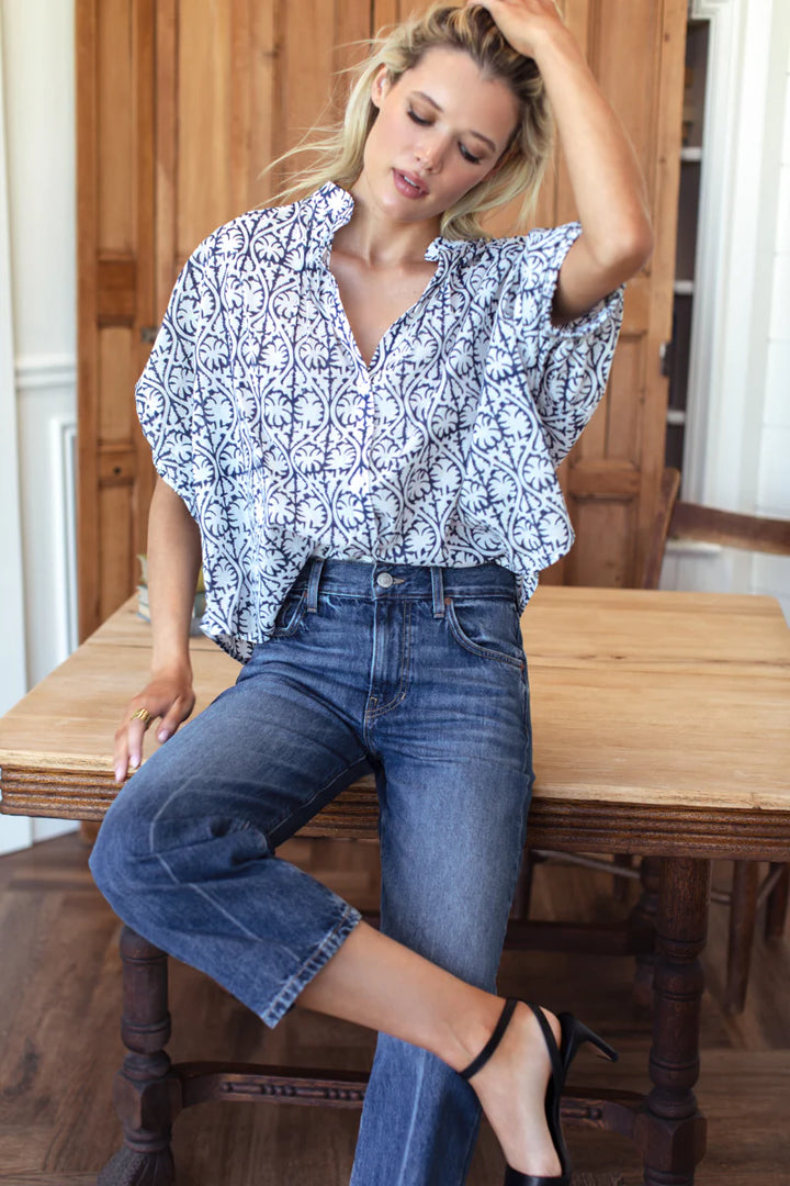 Mandarin Collar Top - Etoile Vine Indigo Organic