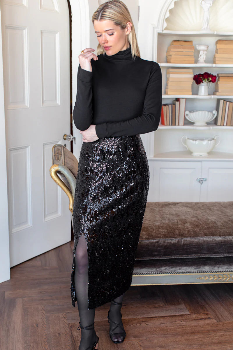 Sequin Pencil Skirt - Black