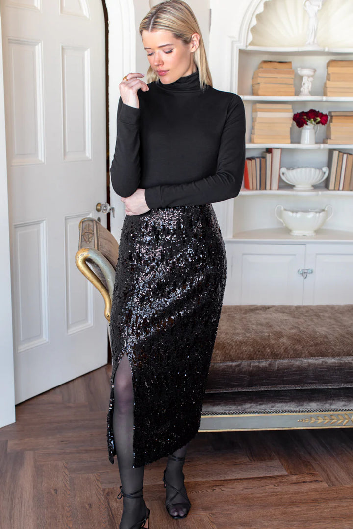 Sequin Pencil Skirt - Black