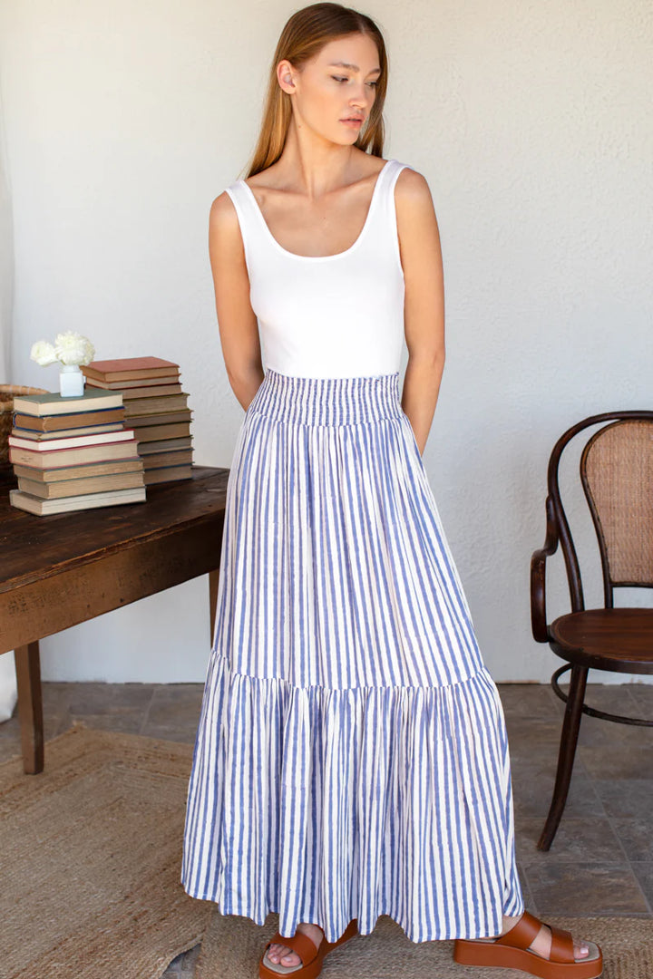 Shirred Skirt - Ocean Stripe