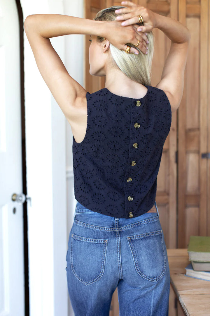 Studio Boxy Top - Midnight Eyelet