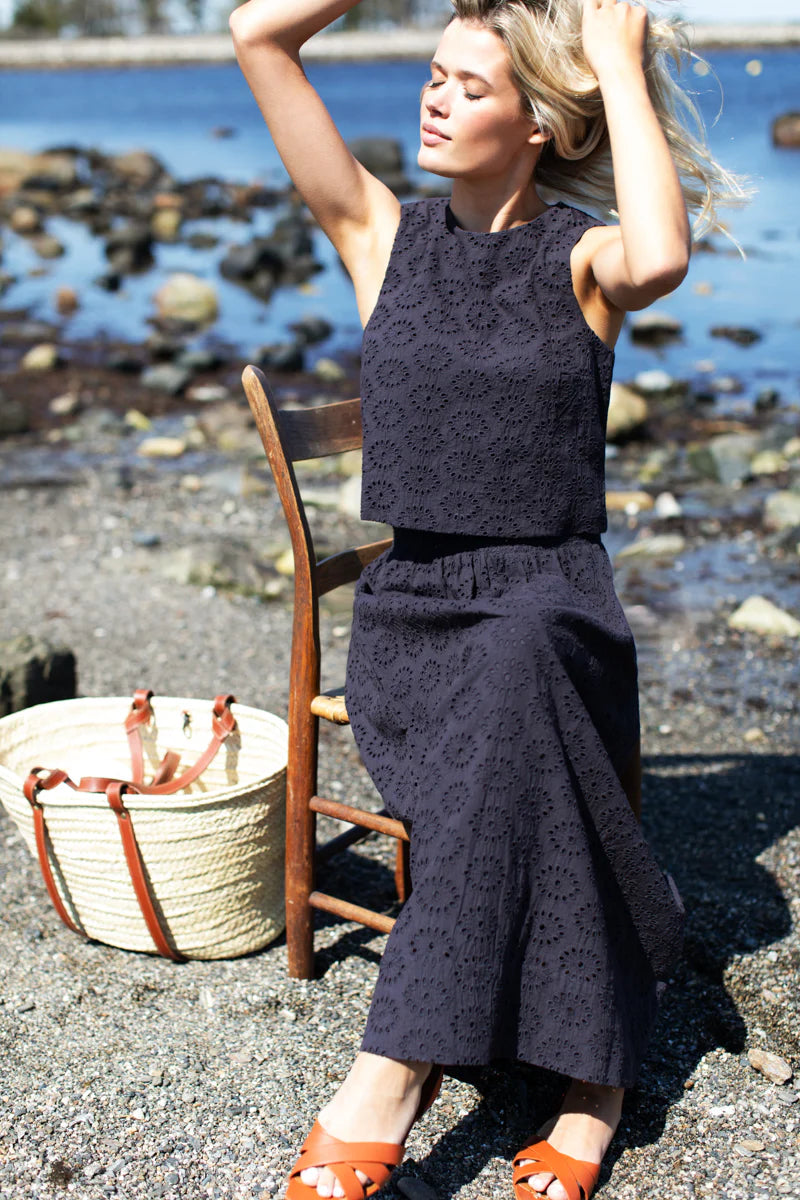 Wide Hem Skirt - Midnight Eyelet