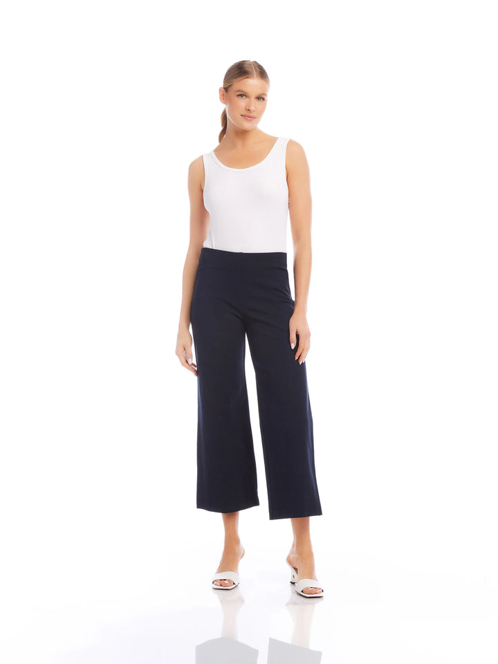 Wide-Leg Cropped Pants - Navy