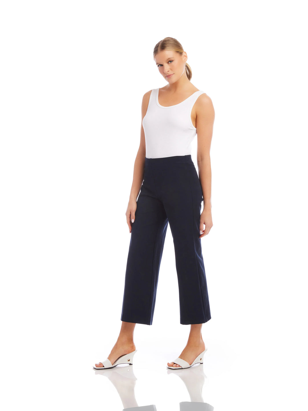 Wide-Leg Cropped Pants - Navy