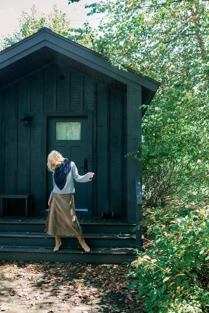 Cashmere Blend Triangle Scarf- Navy