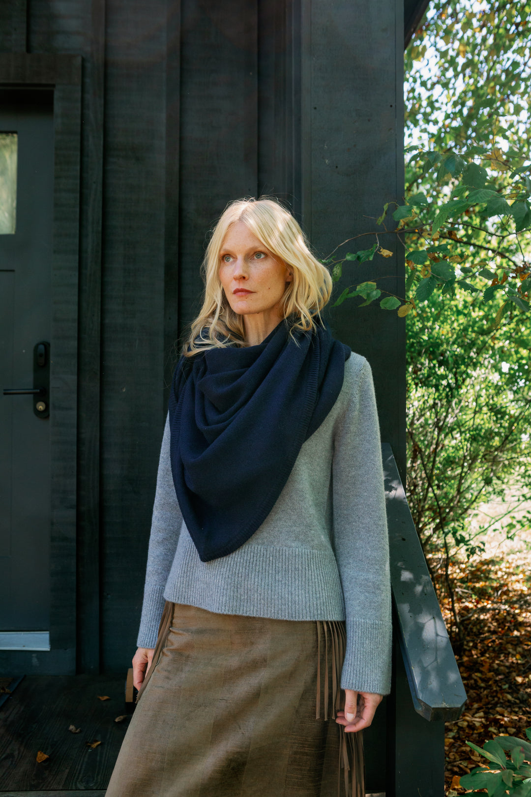 Cashmere Blend Triangle Scarf- Navy