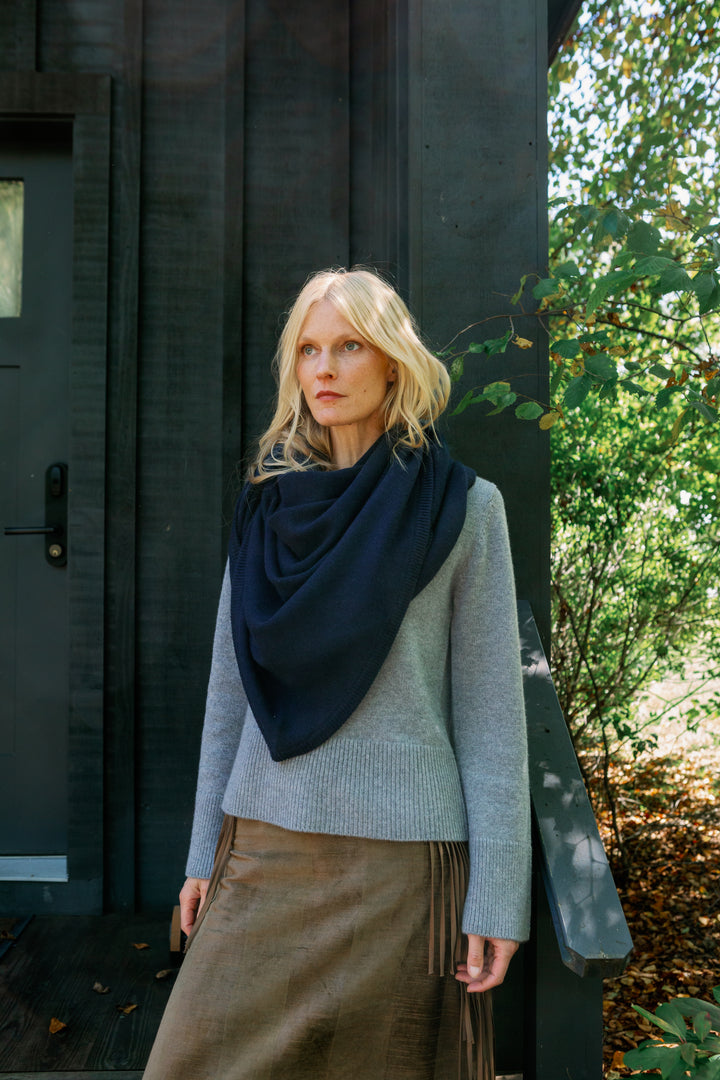 Cashmere Blend Triangle Scarf- Navy