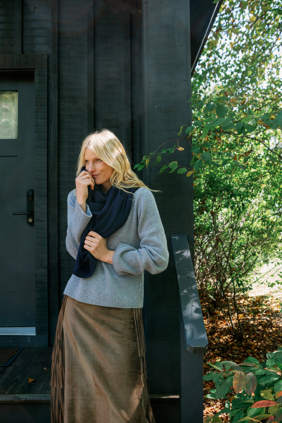 Cashmere Blend Triangle Scarf- Navy