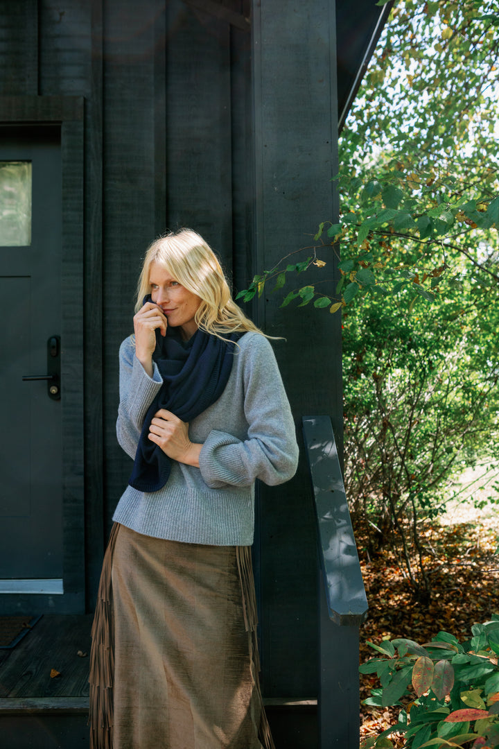 Cashmere Blend Triangle Scarf- Navy