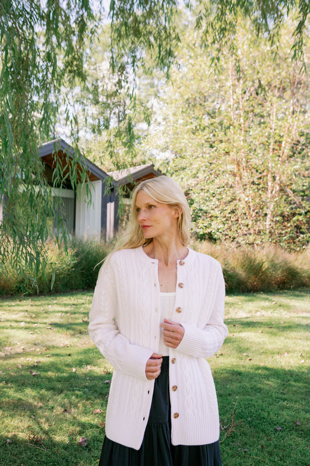 Elle Cable Cardigan-White