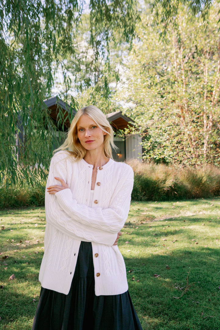 Elle Cable Cardigan-White