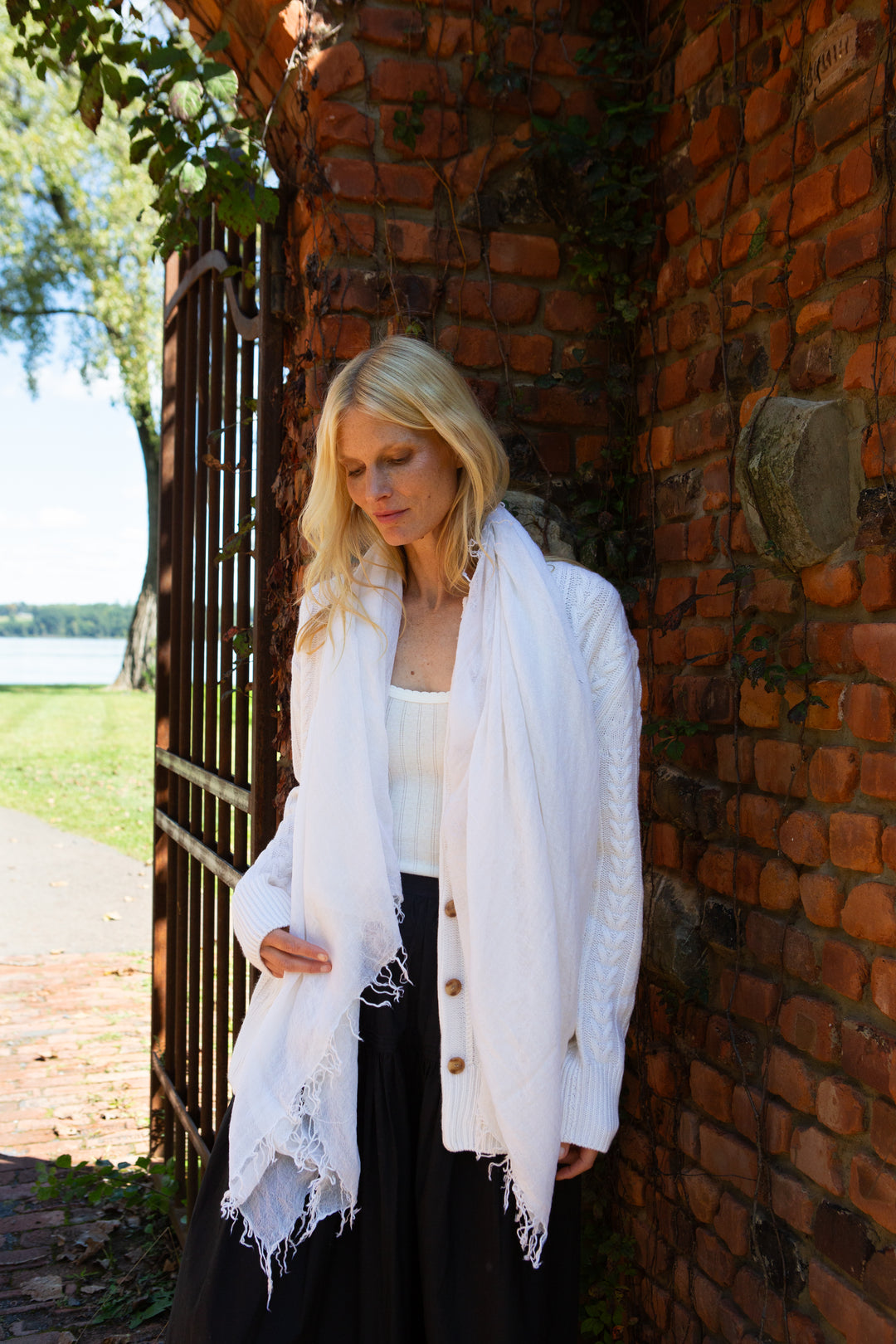 The Silk Cashmere Scarf- Chalk