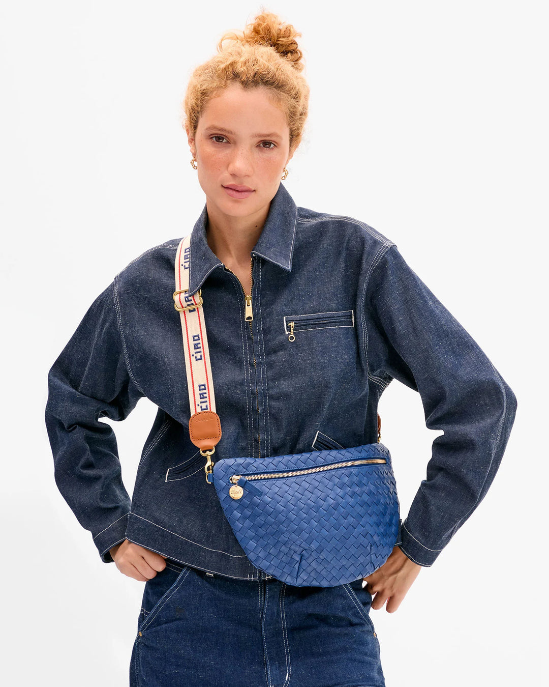 Adjustable Crossbody Strap - Cream/Navy Ciao w/ Poppy Double Stripe