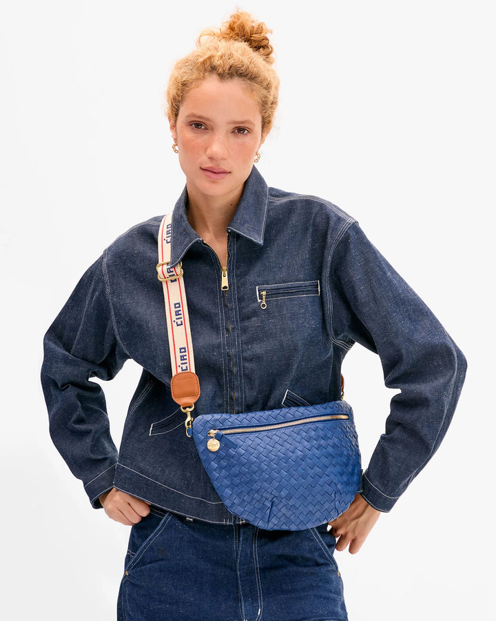 Adjustable Crossbody Strap - Cream/Navy Ciao w/ Poppy Double Stripe