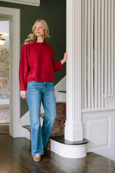 Mae Brushed Cashmere Pullover- Red