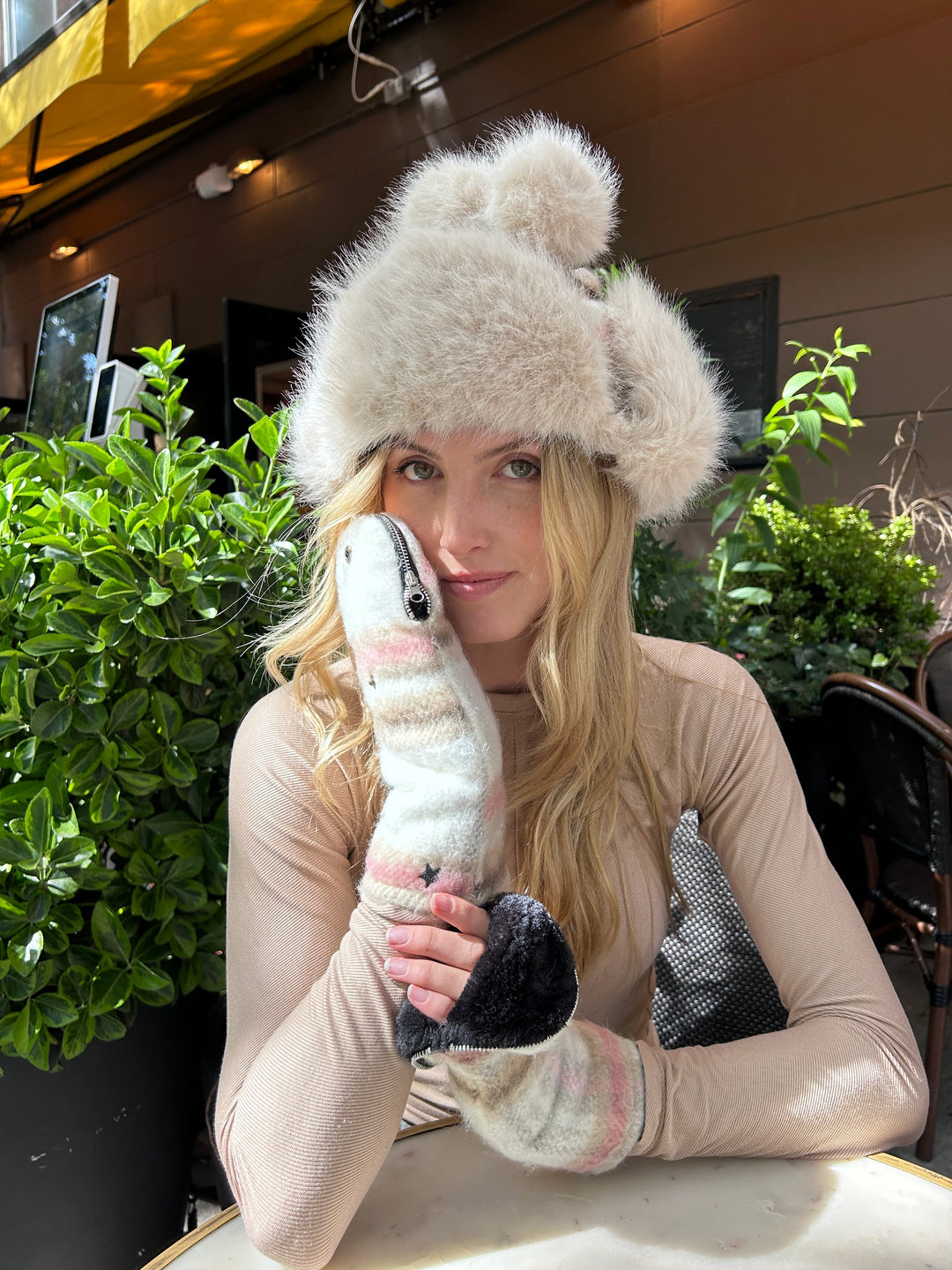 Faux Sherpa Lined Flannel Zip Open Mittens - Camel