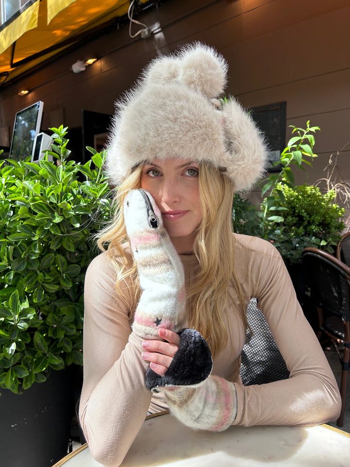 Faux Sherpa Lined Flannel Zip Open Mittens - Camel