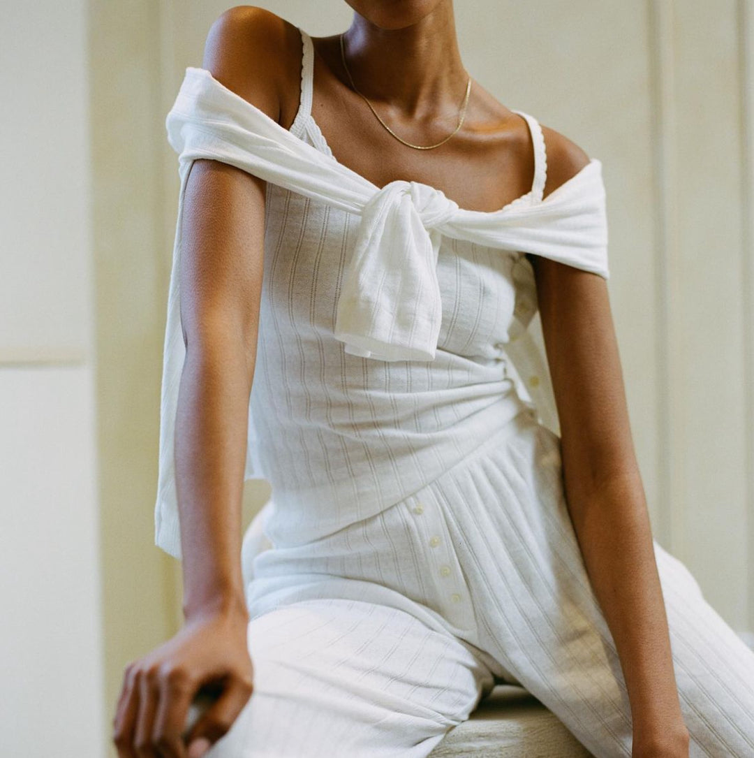 Pointelle Classic Crew Cardigan - White