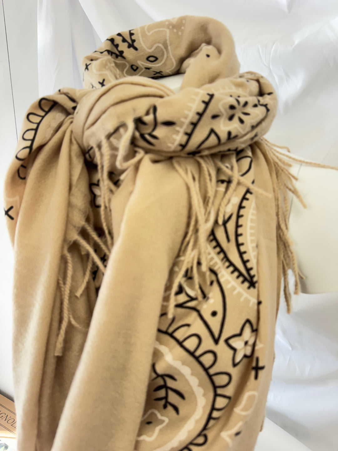 Bandana Scarf Fringe- Beige