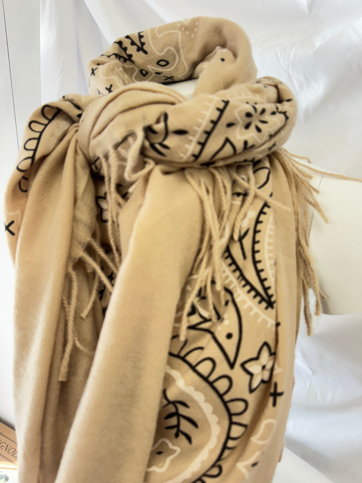 Bandana Scarf Fringe- Beige