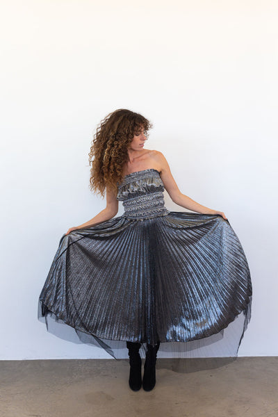 Glitter Tulle Layer Skirt - Silver