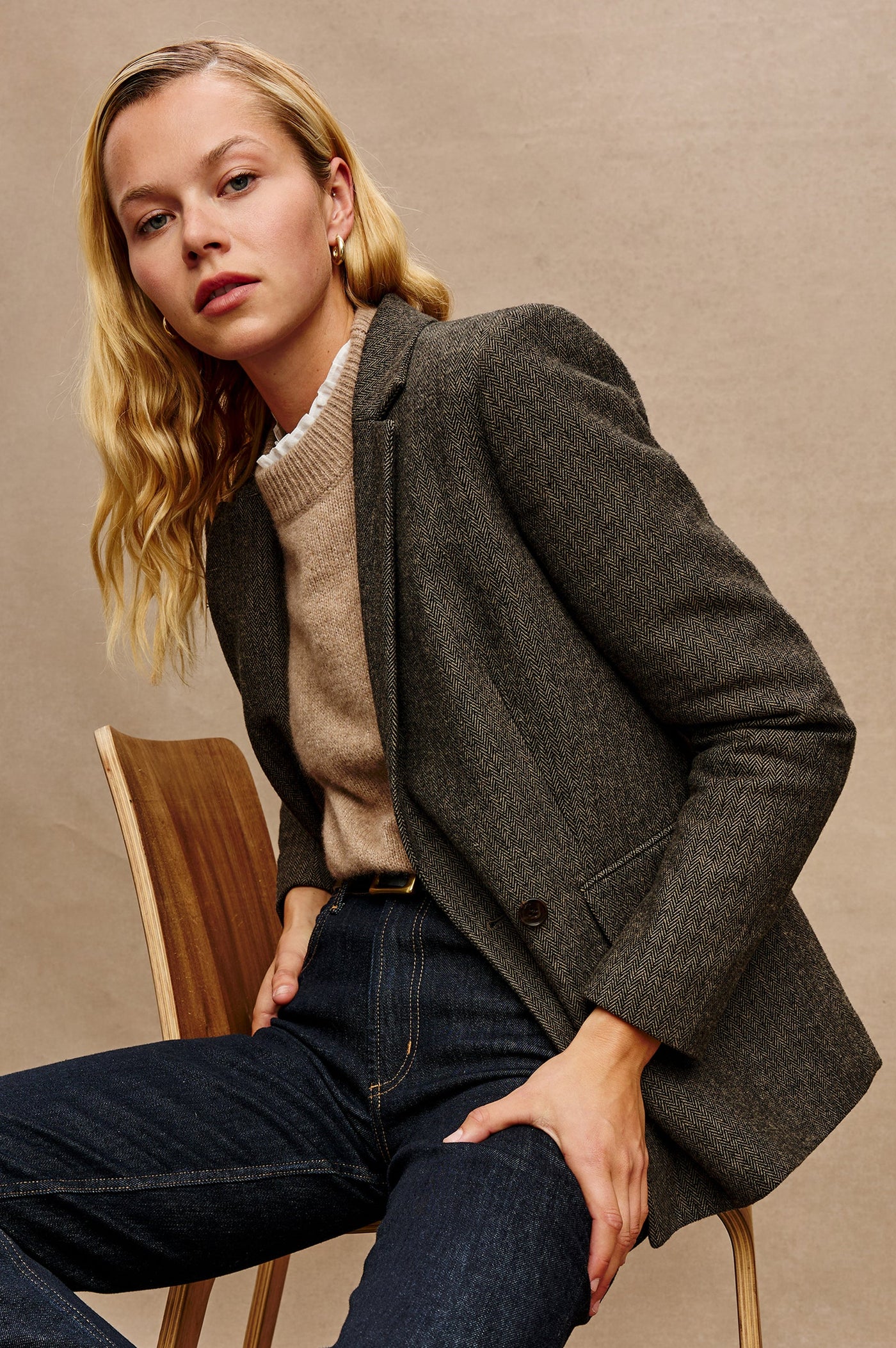 Jac Blazer - Camel Black Herringbone