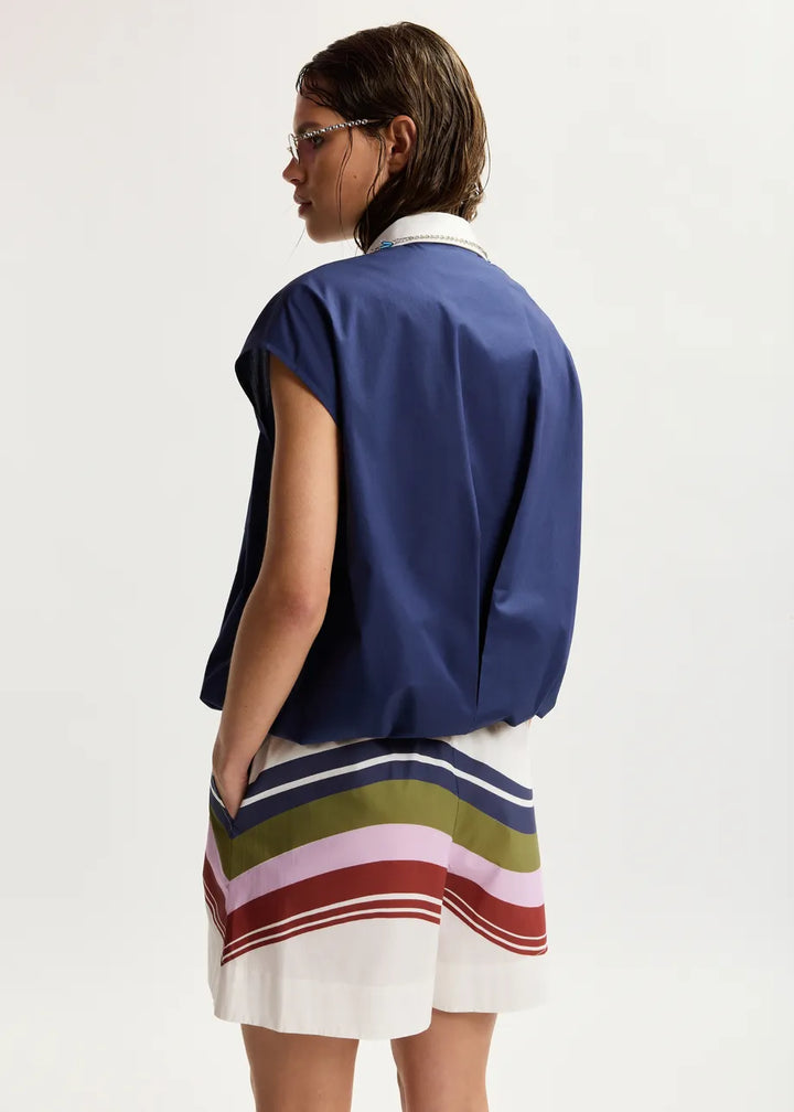 Sleeveless Cotton Shirt - Navy