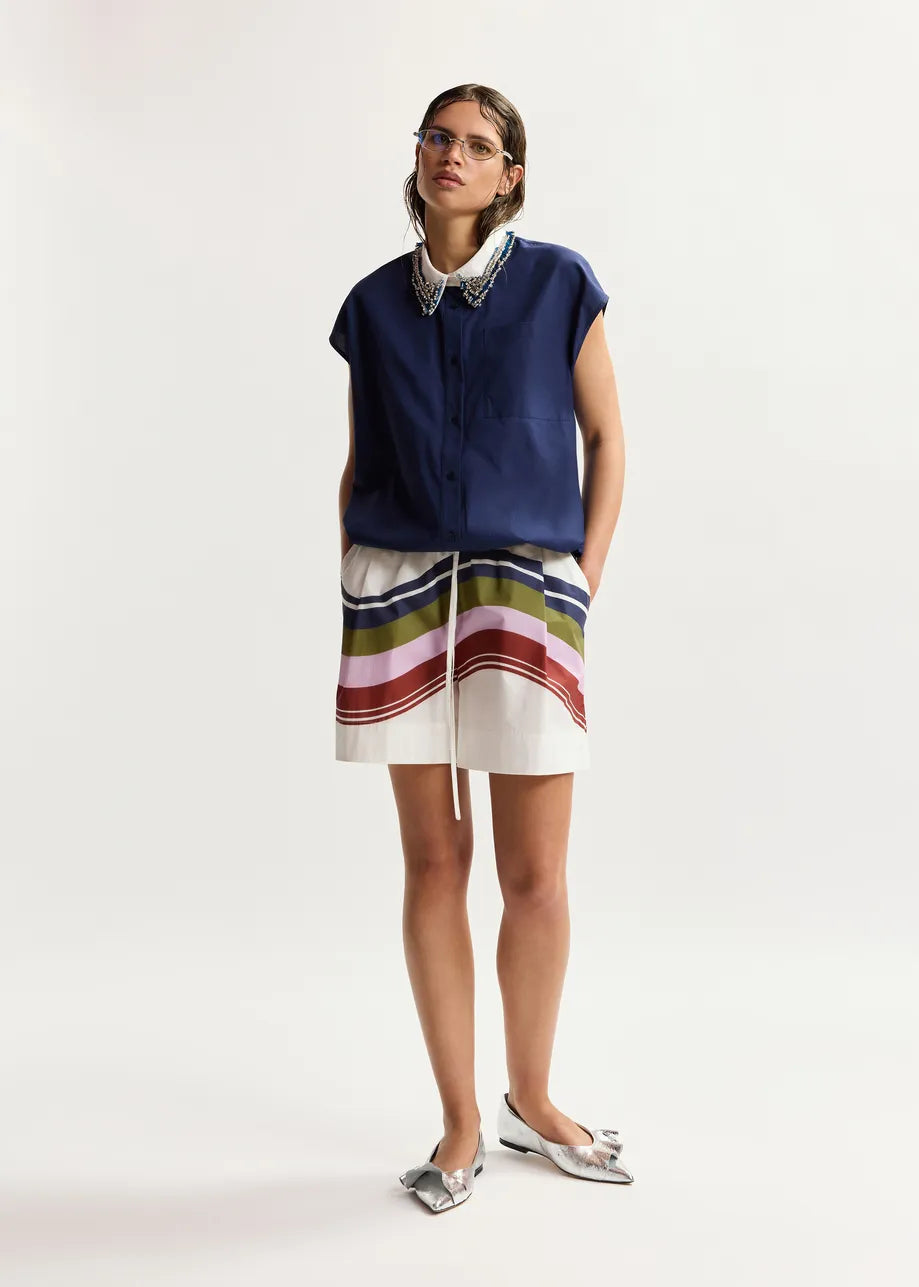Sleeveless Cotton Shirt - Navy