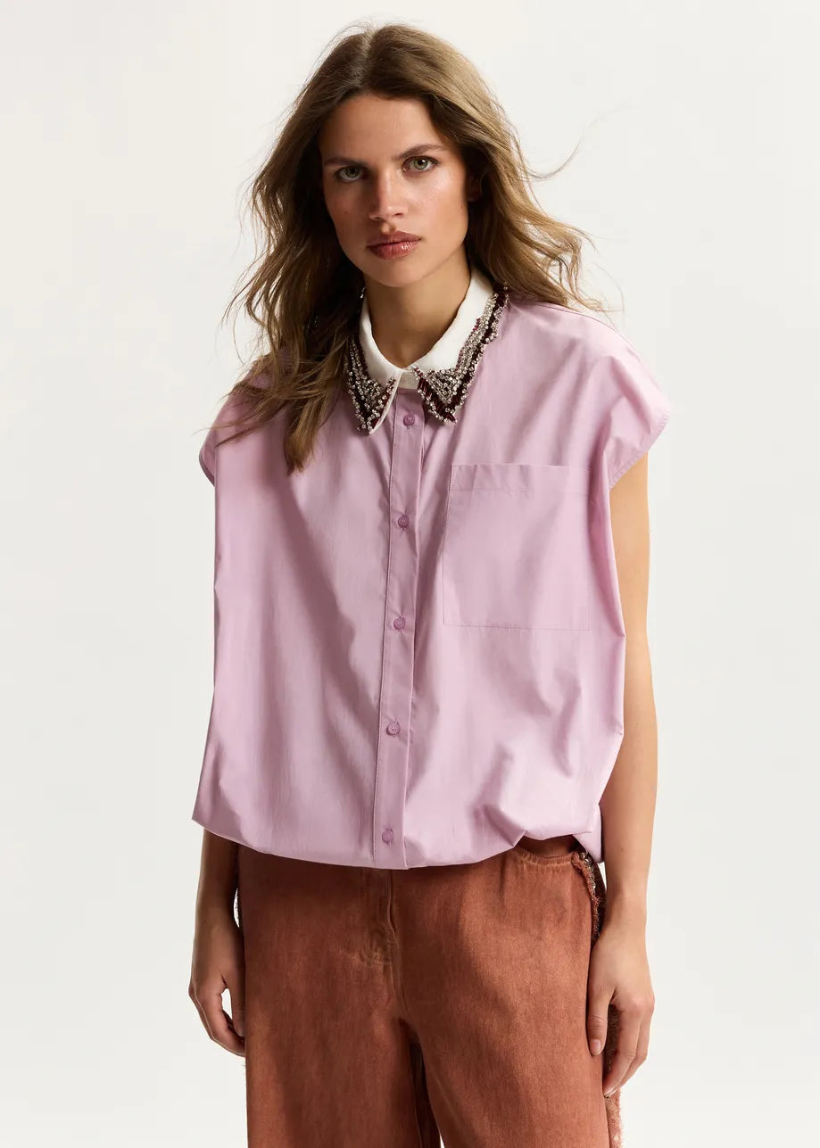Sleeveless Cotton Shirt - Lilac