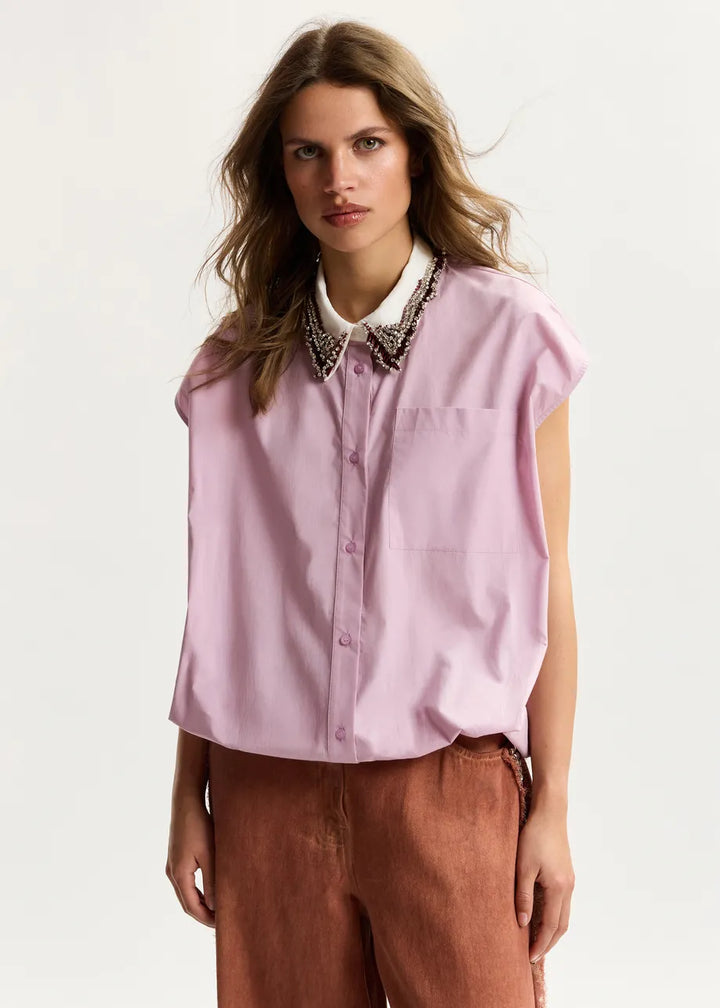 Sleeveless Cotton Shirt - Lilac
