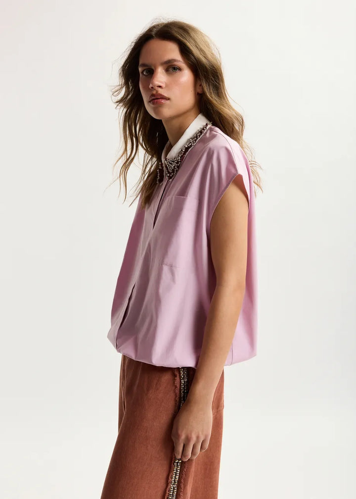 Sleeveless Cotton Shirt - Lilac