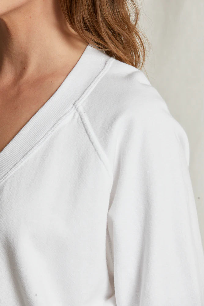 Sinead Relaxed French Terry V Neck Sweatshirt - White