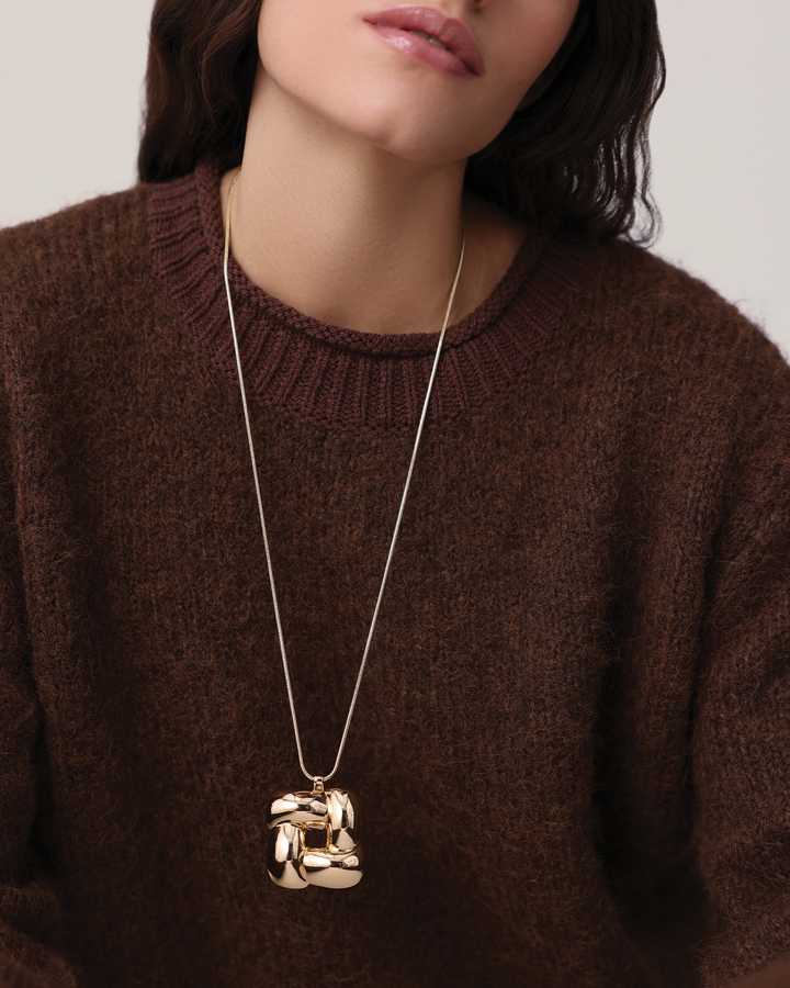 Woven Square Pendant Necklace - Gold