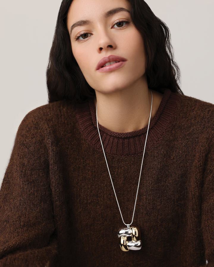 Woven Square Pendant Necklace - Two-Tone
